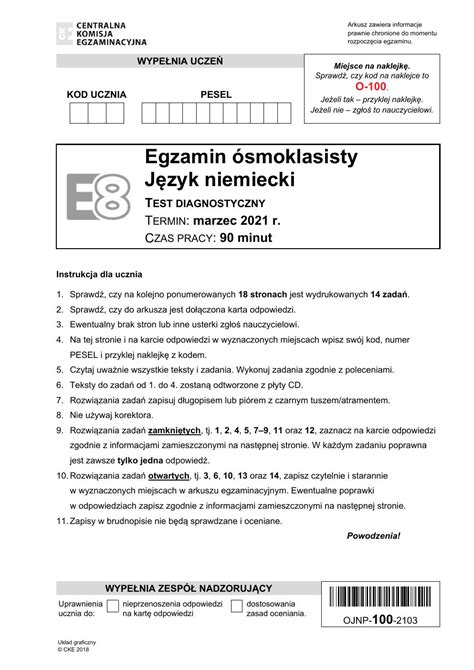 Galeria arkusz niemiecki egzamin ósmoklasisty 2021 próbny 01