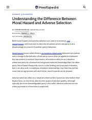 Understanding the Difference Between Moral Hazard and Adverse Selection ...