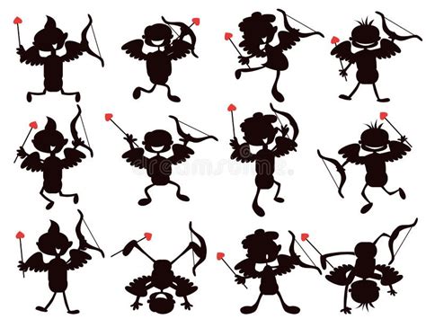 Cute Cartoon Style Cupid Silhouettes Stock Illustrations 5 Cute