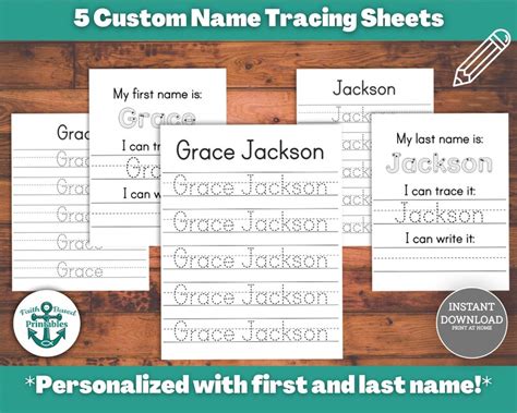 Custom Name Tracing Sheet Bundle Printable Handwriting Etsy