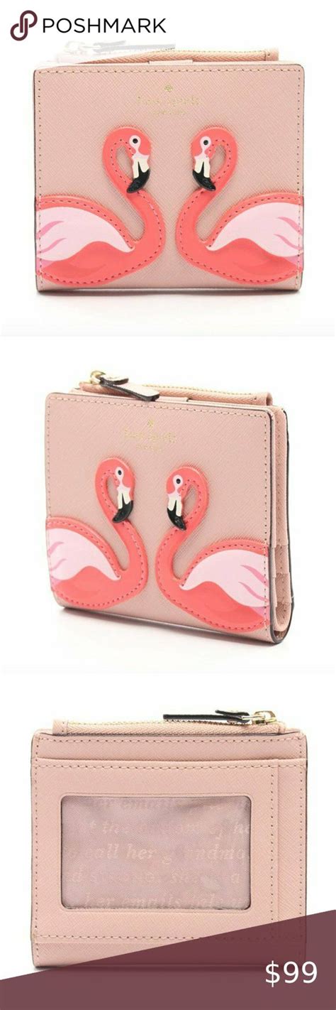 Kate Spade By The Pool Flamingo Zip Bifold Wallet Bi Fold Wallet Zip Coin Pouch Kate Spade