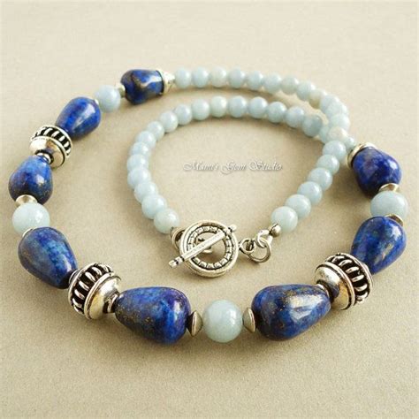 Blue Lapis And Angelite Beaded Necklace Lapis Lazuli Etsy Beaded