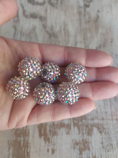 20mm Gold Iridescent Rhinestone Bubblegum Beads 10ct Gumball Etsy