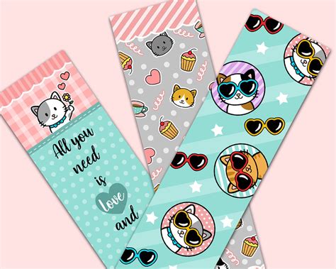 Printable Page Markers Bookmarks A5 Size Cute Kawaii Kitty Cat Etsy