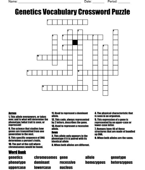 Genetics Vocabulary Crossword Puzzle Wordmint