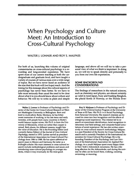 An Introduction To Cross Cultural Psychology