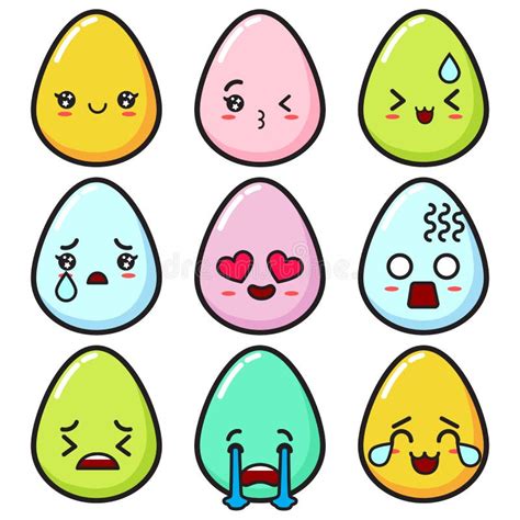 Vector Kawaii Egg Emoji Easter Stickers Stock Illustration