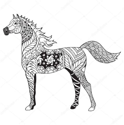 Caballo árabe Zentangle Estilizado Vector Ilustración Lápiz A Mano