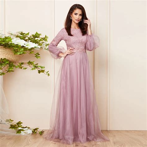 Exquisite Long Sleeve Mother Of The Bride Dresses O Neck Lace Appliques