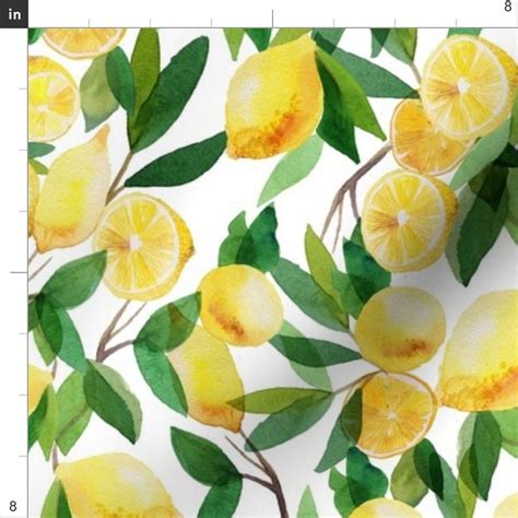 Watercolor Lemons Fabric Lemon By Holaholga Watercolor Etsy