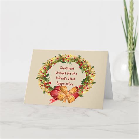 Christmas Wishes Holly Wreath Stepmother Holiday Card Zazzle