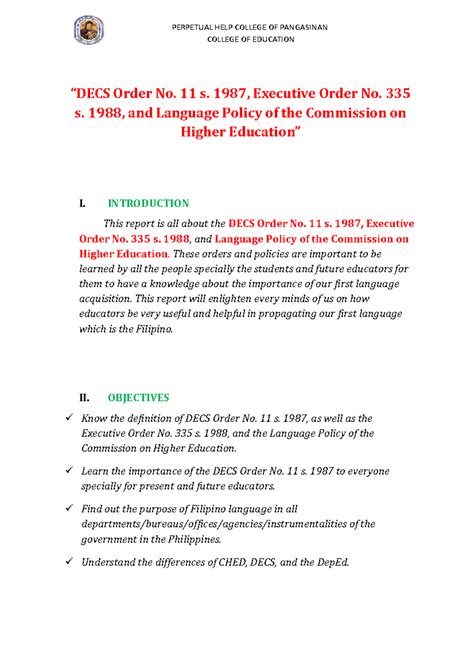 DECS Order No. 11 s. 1987, Executive Order No. 335 s. 1988, and ...