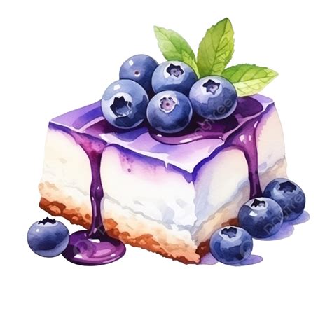 Watercolor Blueberry Cheesecake Paint Dessert Sweet Fresh Dessert