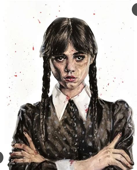 Watercolor Portrait Painting Of Wednesday Addams Jenna Ortega In 2023