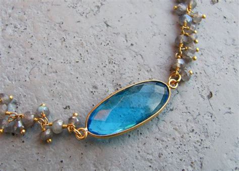 Blue Topaz Necklace With Labradorite Gold Labradorite Etsy Blue