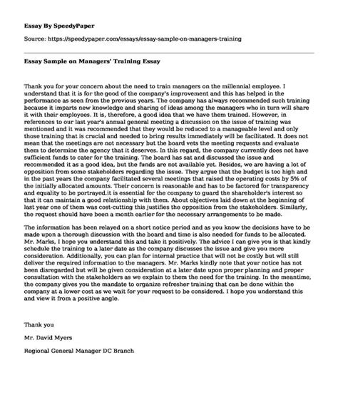 Essay Sample On Managers Training SpeedyPaper