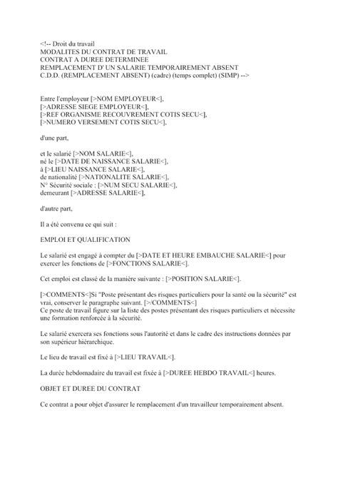 Cdd Cadre Temps Complet Document Et Mod Le T L Charger