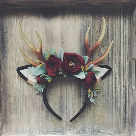 Floral Deer Headband With Antlers Etsy Deer Headband Halloween