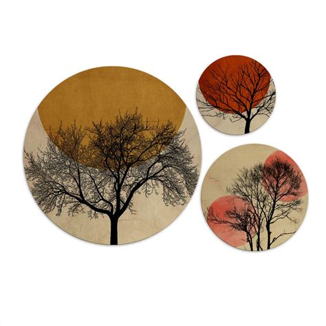 Wall Circle Wood Set Of 3 Kubistika Warm Sunset Wall Art