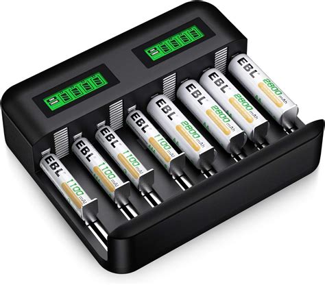 EBL 8-Bay LCD Battery Charger USB Port Type C Input for AA AAA C D ...