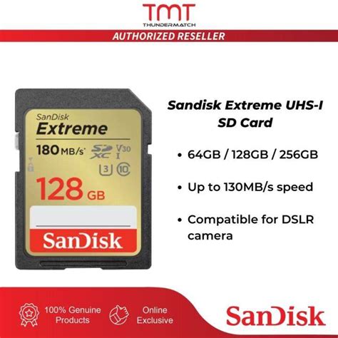 TMT SanDisk Extreme SD 32GB 64GB 128GB 256GB UHS I C10 V30 U3 Memory