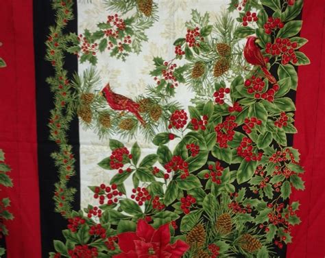 Wall Hanging Panel W Male And Female Cardinals In A Poinsettias