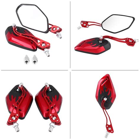 8mm 10mm Motorcycle Rear View Mirrors Scooter Aluminum Flame Pattern