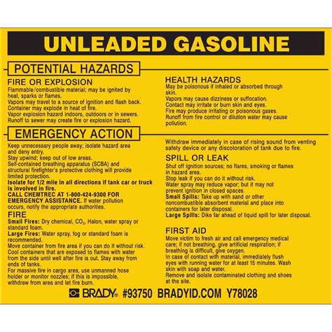 Brady Part Unleaded Gasoline Labels Bradycanada Ca