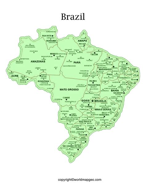 Labeled Brazil Map With States Capital And Cities