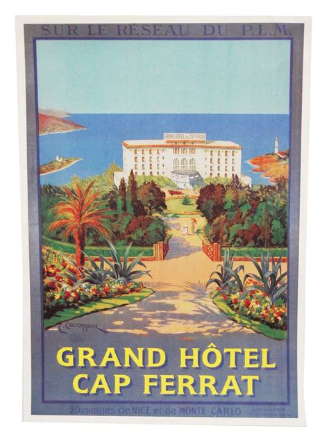 Vintage French Riviera Travel Poster Grand Hotel In Monte