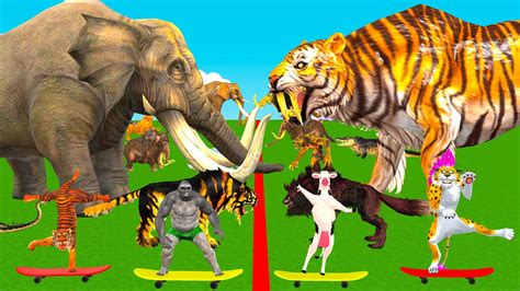 Mammoth Elephant Gorilla Vs Giant Lion Tiger Vs Zombie Dinosaur