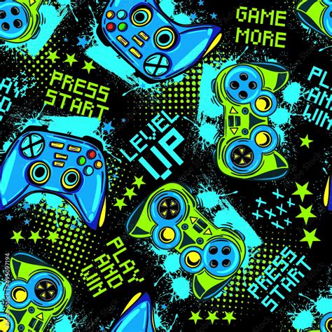 Abstract Seamless Graffiti Pattern With Joystick Gamer Elements For