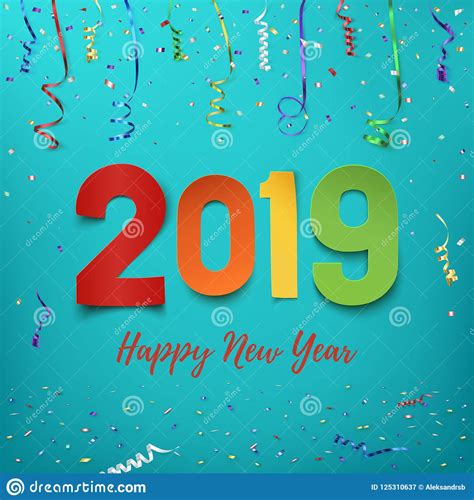 Happy New Year 2019 Colorful Paper Abstract Design Stock Vector