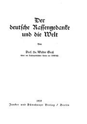 Walter Gross Der Deutsche Rassengedanke In Der Welt S Scan