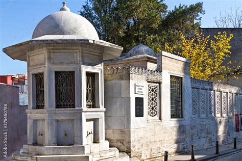 Fountain built by Ottoman architect Mimar Sinan and his mausoleum, in ...