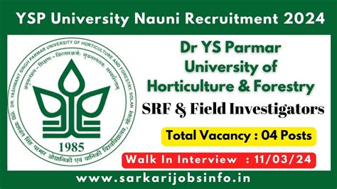 YSP University Nauni SRF Field Investigators Recruitment 2024