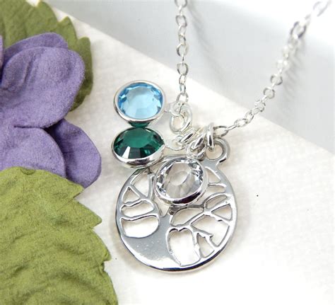 Birthstone Necklace Tree Charm Necklace Crystal Birthstone - Etsy