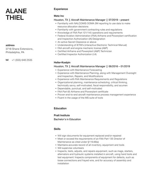 Aircraft Maintenance Manager Resume Samples Velvet Jobs