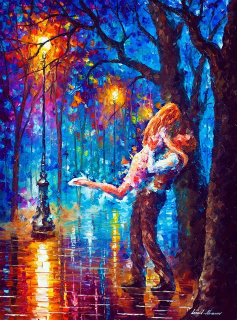 A Blue Park Romance Leonid Afremov S Beautiful Canvas Art Print Of A