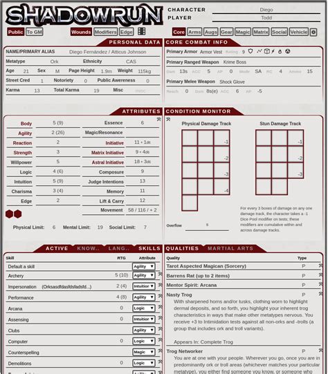 Shadowrun Character Sheet