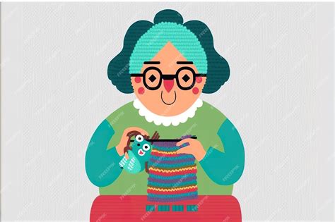 Premium Photo Grandma Knits Flat Illustration