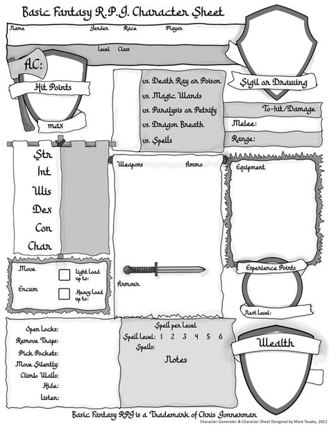 Basic Fantasy Rpg Magic User Thief Character Sheet Character Sheet