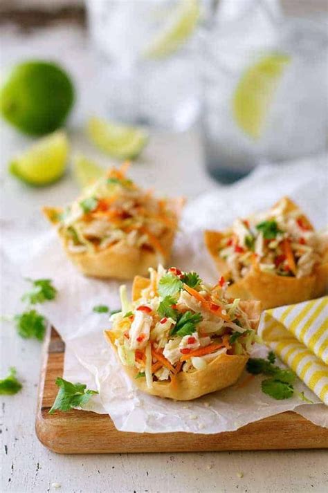 Thai Chicken Salad Wonton Cups Recipetin Eats