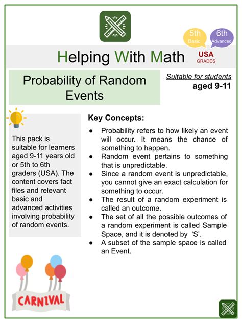 Probability of Random Events Math Worksheets | Aged 9-11