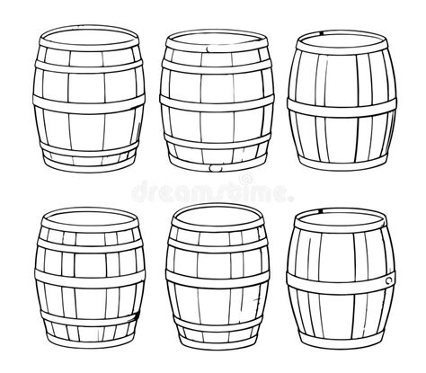 Wine Or Beer Barrel Isolated Set On White Background Stock Illustration