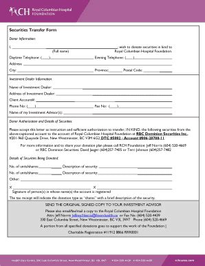 Fillable Online Securities Transfer Form Rchfoundationcom Fax Email