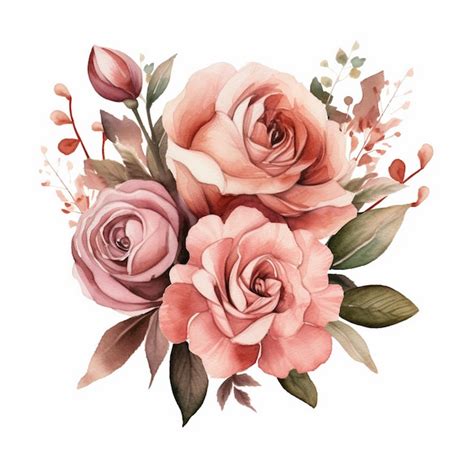 Premium Photo Watercolor Dusty Rose Floral Clipart