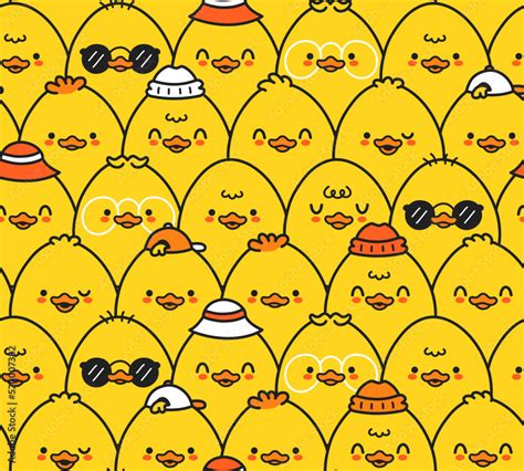 Cute funny ducks seamless pattern,wallpaper,background.Vector hand ...