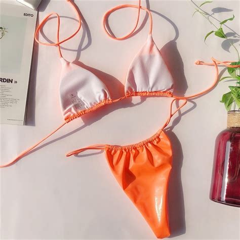 Samunsboutique Swim Nwt Sexy Orange Pu Leather Bikini Set Poshmark