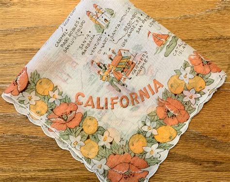 Vintage California State Souvenir Map Handkerchief Orange Etsy